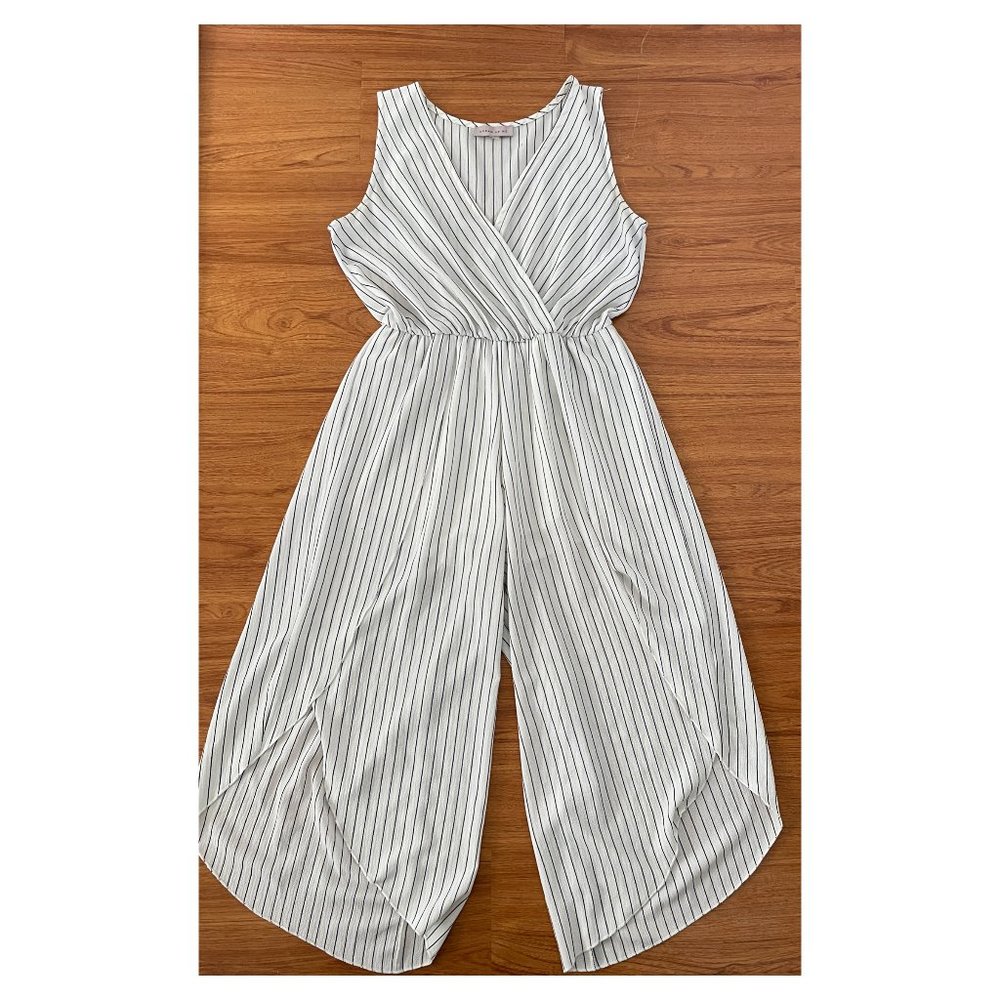 White  Romper with Black Stripes